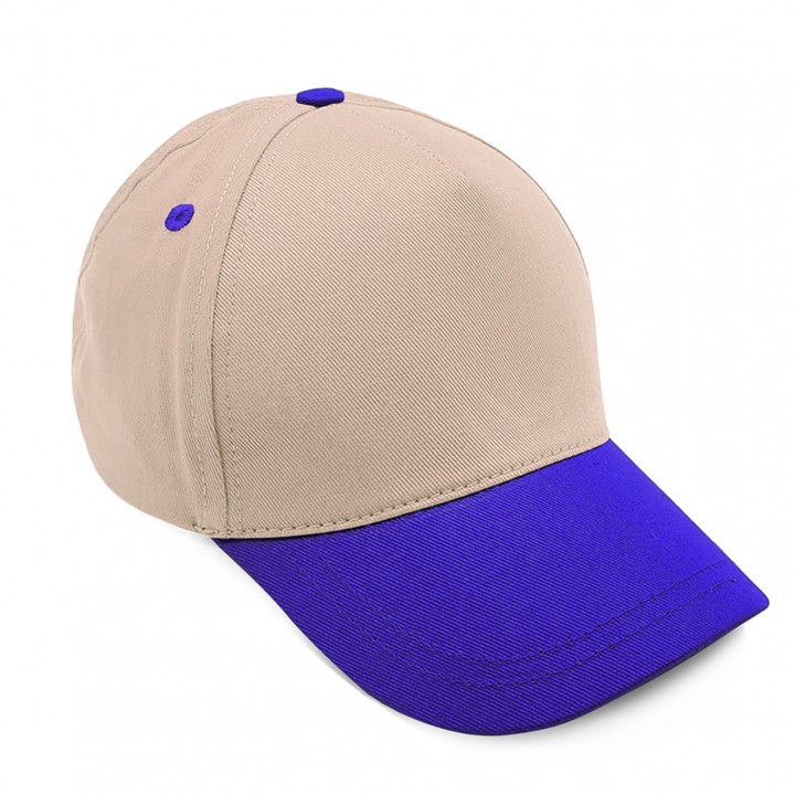 Bej Saks Mavi Pamuk Gabardin 5 Panel Sun Royal Duo Promosyon Şapkası